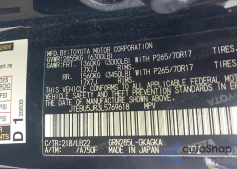 2020 Toyota 4Runner Sr5 Premium z USA, uszkodzony, nr VIN JTEBU5JR3L5769618